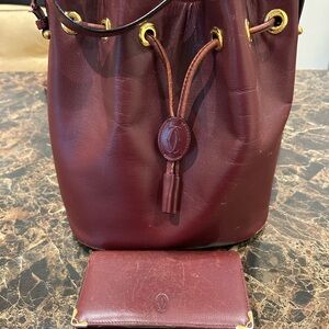 Vintage Must de Cartier Bordeaux Bucket Bag and Compact Wallet